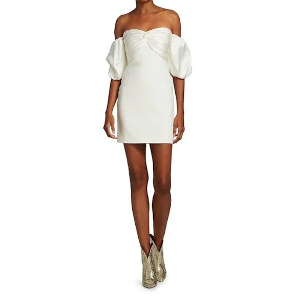 Cinq à Sept Teagan Strapless Off-Shoulder Ivory Puff Sleeve Mini Dress Size 10 - Picture 1 of 13